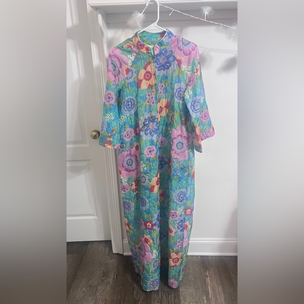 Stella Fagin Kimono Style Lounge Gown House Coat Robe Flower Mod 60s Vintage - Picture 1 of 6